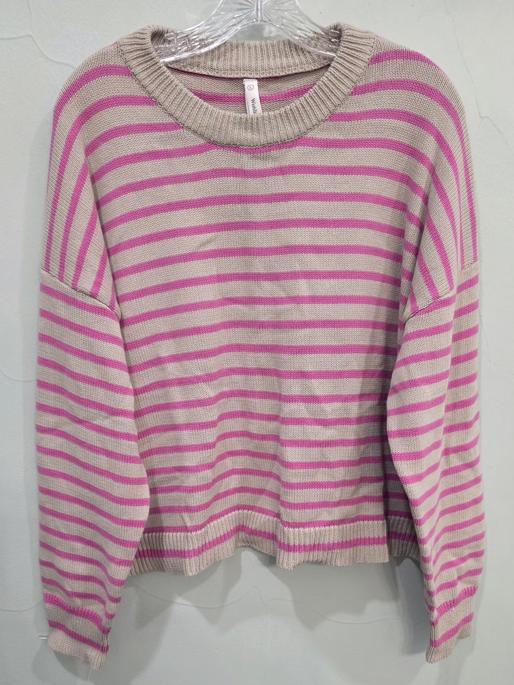 Wishlist Pink and Beige Striped Crewneck Sweater